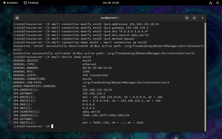 nmcli connection modify ens33