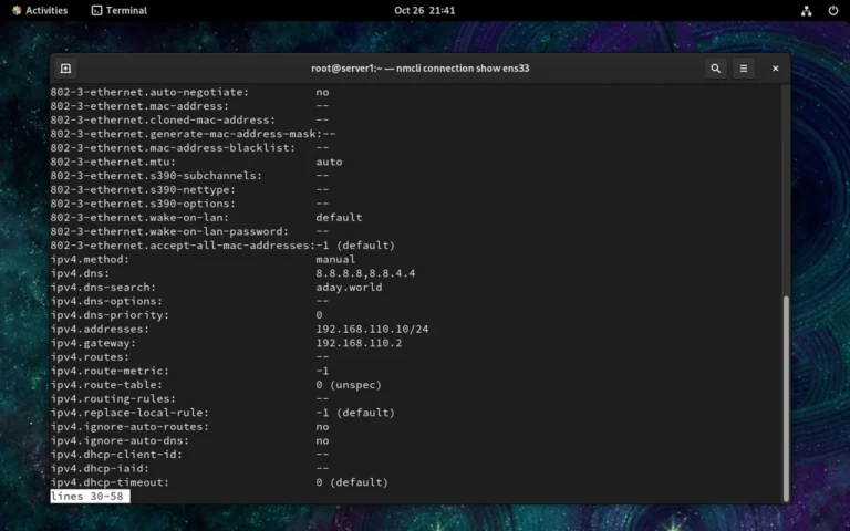 nmcli device show ens33
